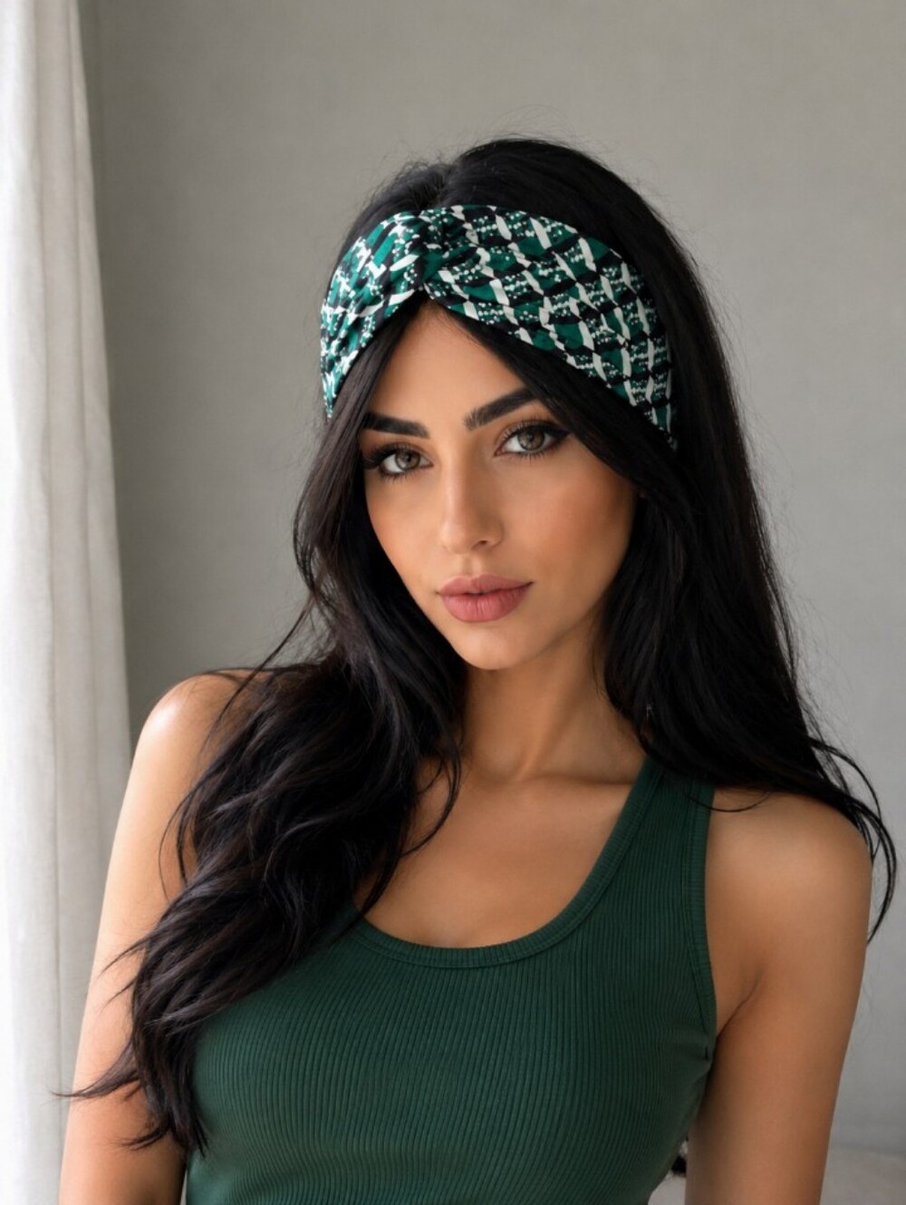 Tory Burch  Green and Black Patterned Headband OS
